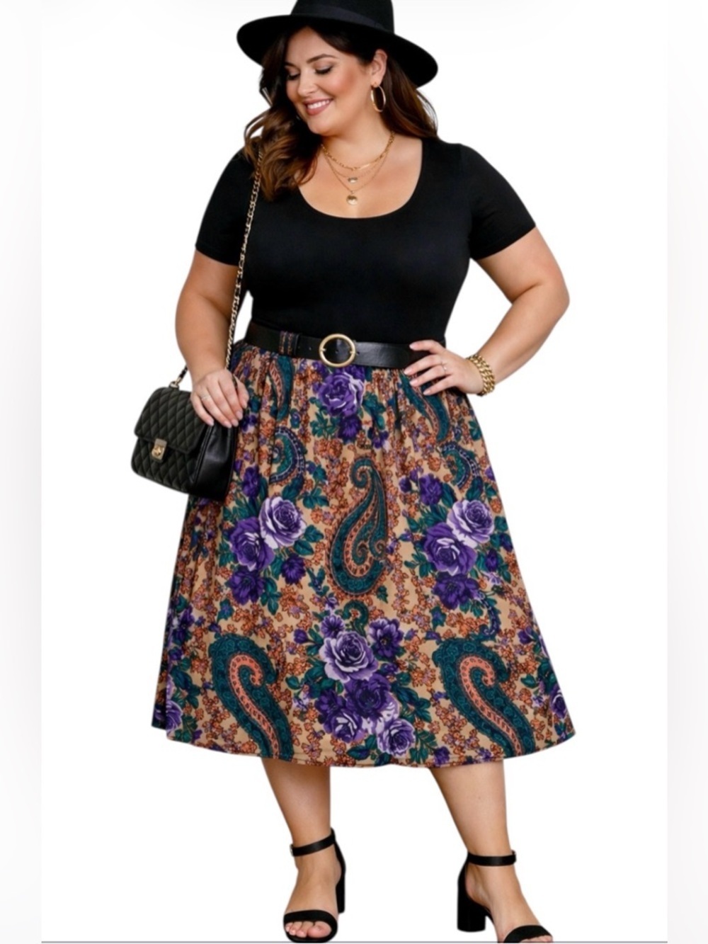 Vintage Sag Harbor Pleated paisley Skirt Elastic Waistband Pockets size 14